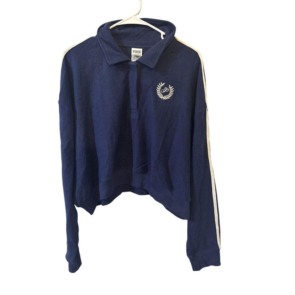 Victoria's Secret PINK Navy Blue Cropped Quarter Button Pullover Sweatshirt‎ XXL